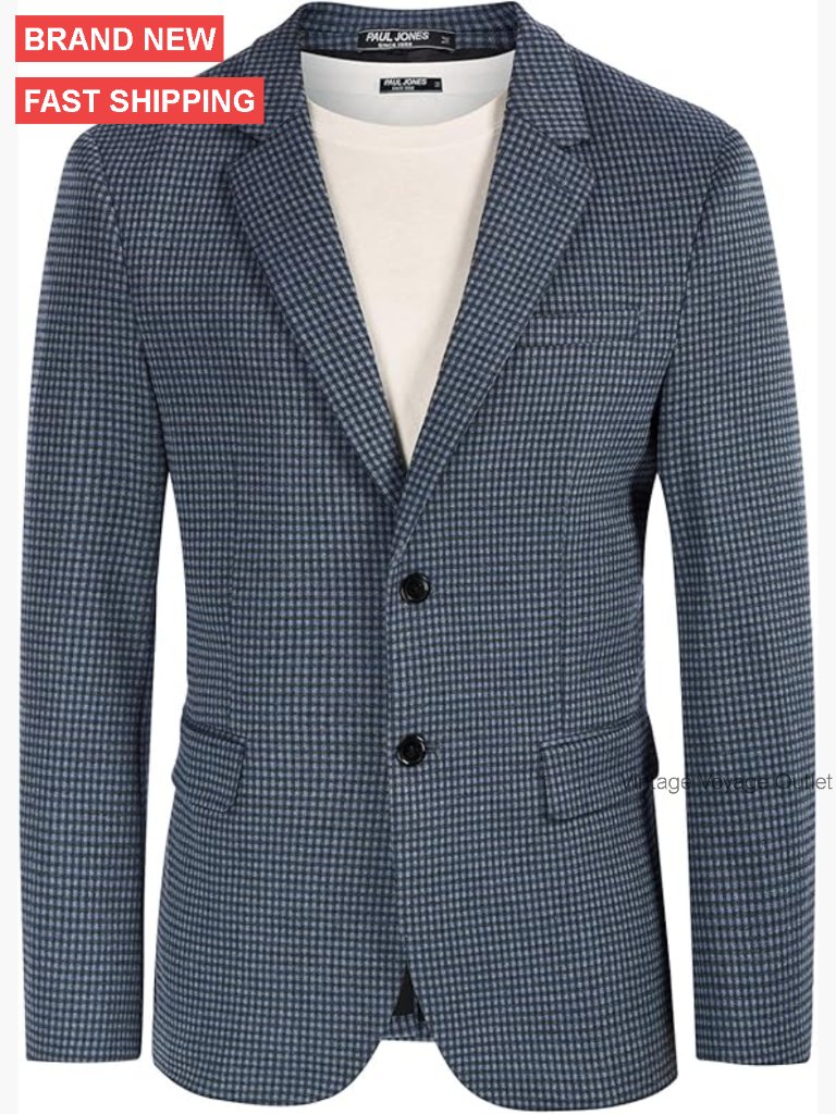 Men's Lightweight Knit Blazer Sport Coat Herringbone Pattern Casual